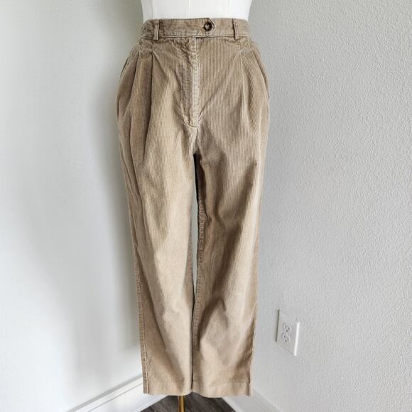 Vintage 90s Tan Corduroy High Rise Pleated Trousers Academia Mom Pant Talbots 10 - Picture 1 of 10